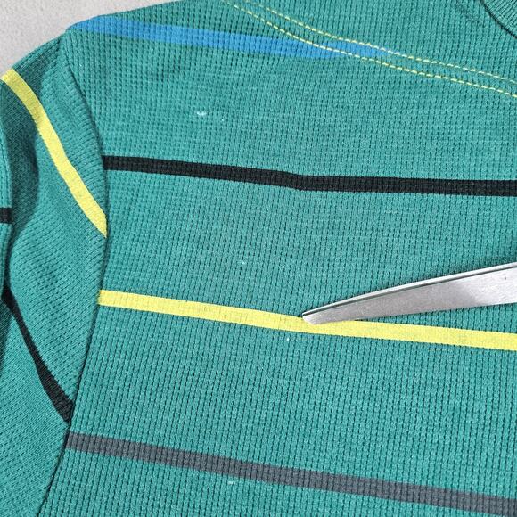 Volcom Shirt Mens XL Green Thermal Waffle Knit Striped Y2K Spellout Skater Y2K - Picture 7 of 11